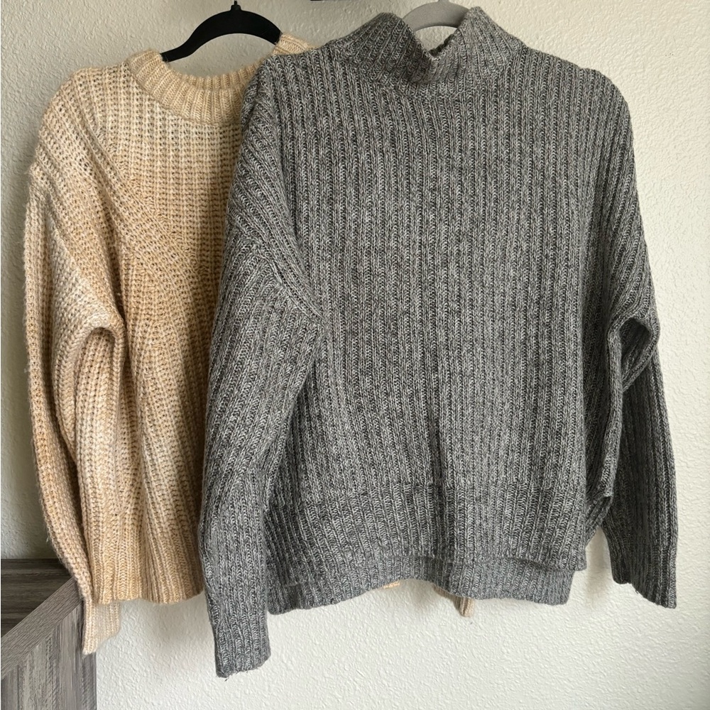 a new day Cream and H&M Grey Mockneck Sweater Duo